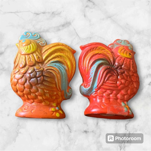 Japan Vintage Shaker Chicken Rooster Shakers Chickens Orange Pepper Salt Set. - Picture 3 of 3